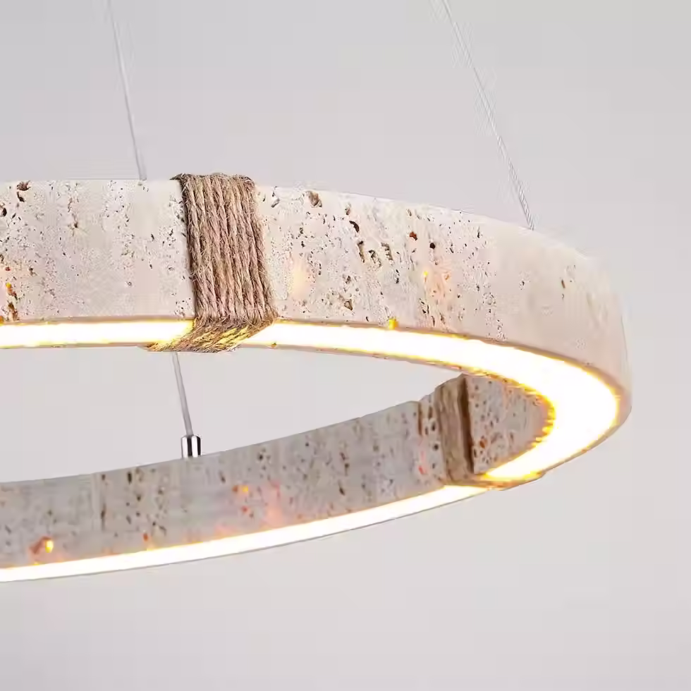 الصورة المصغرة: Travertine Stone Halo Ring Chandelier with Hemp Rope Wrap – LED_8