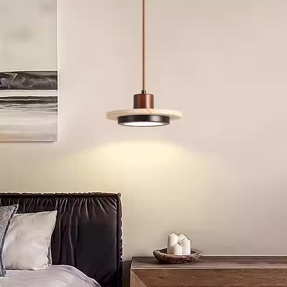 Thumbnail: Travertine Saturn Disc Pendant Light – Walnut Cap Integrated LED_5