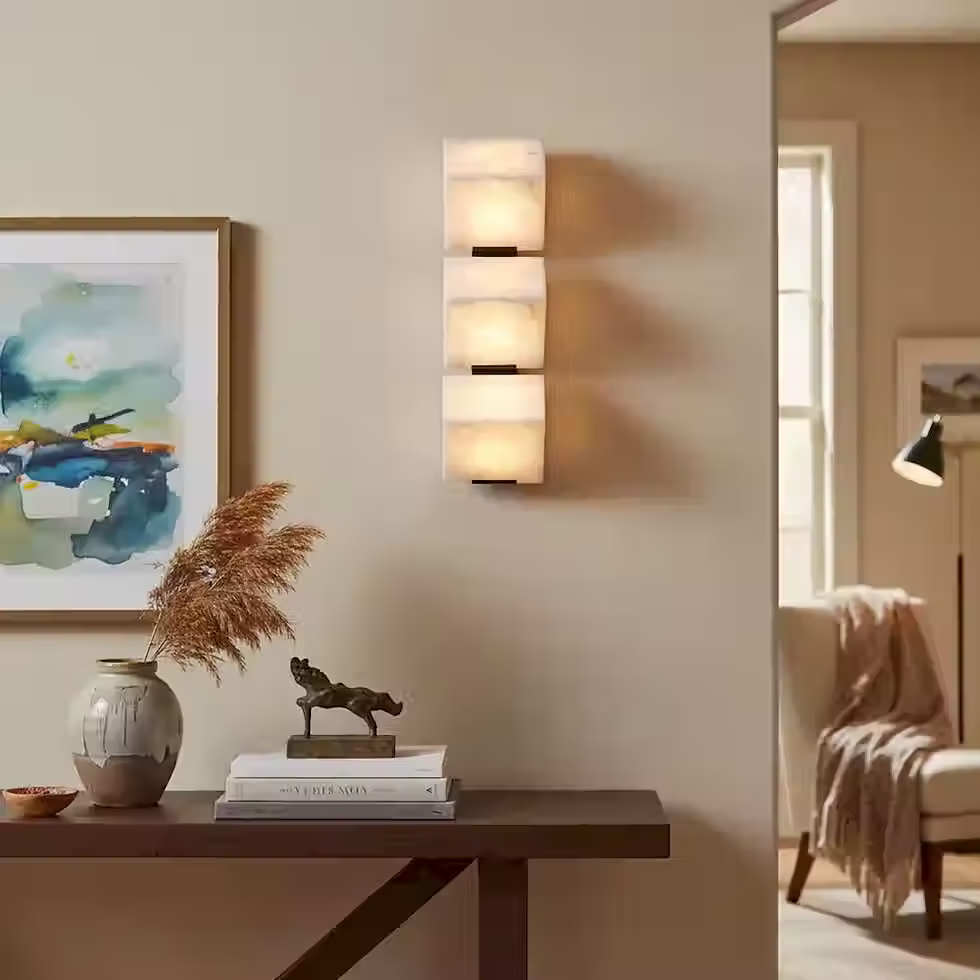 Thumbnail: Cubo Alabaster Stacked-Block Wall Sconce – E14 Brass-Joined Light