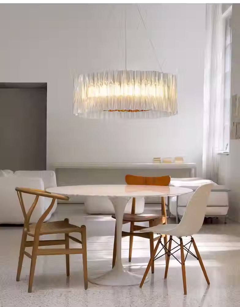 Thumbnail: Pleated Ribbon Drum LED Chandelier - Gold, Tri-Color, Round & Linear