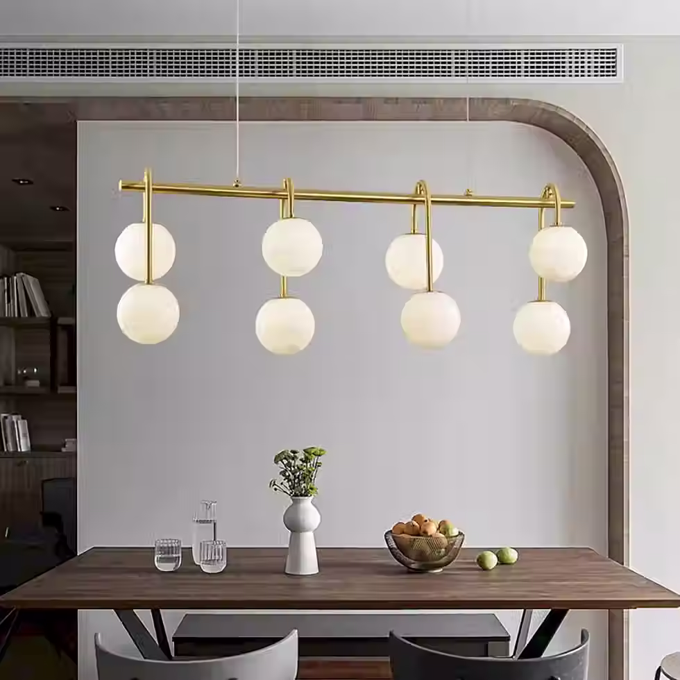Miniatura: Alabaster Globe Ring Chandelier – Brass Hook Arm 8 to 15 Head Halo