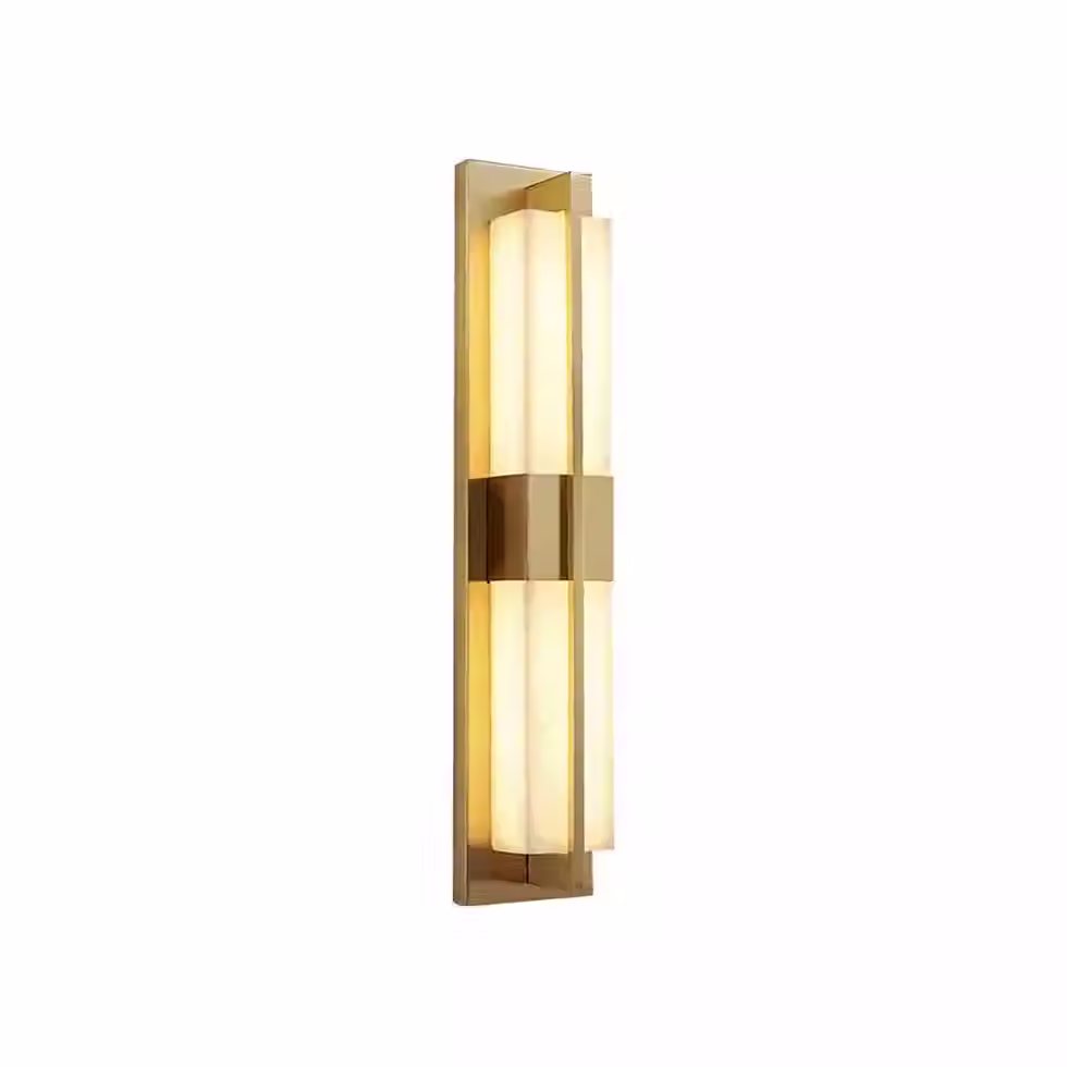 Prisma Alabaster Twin-Column Wall Light – Integrated LED Brass Frame