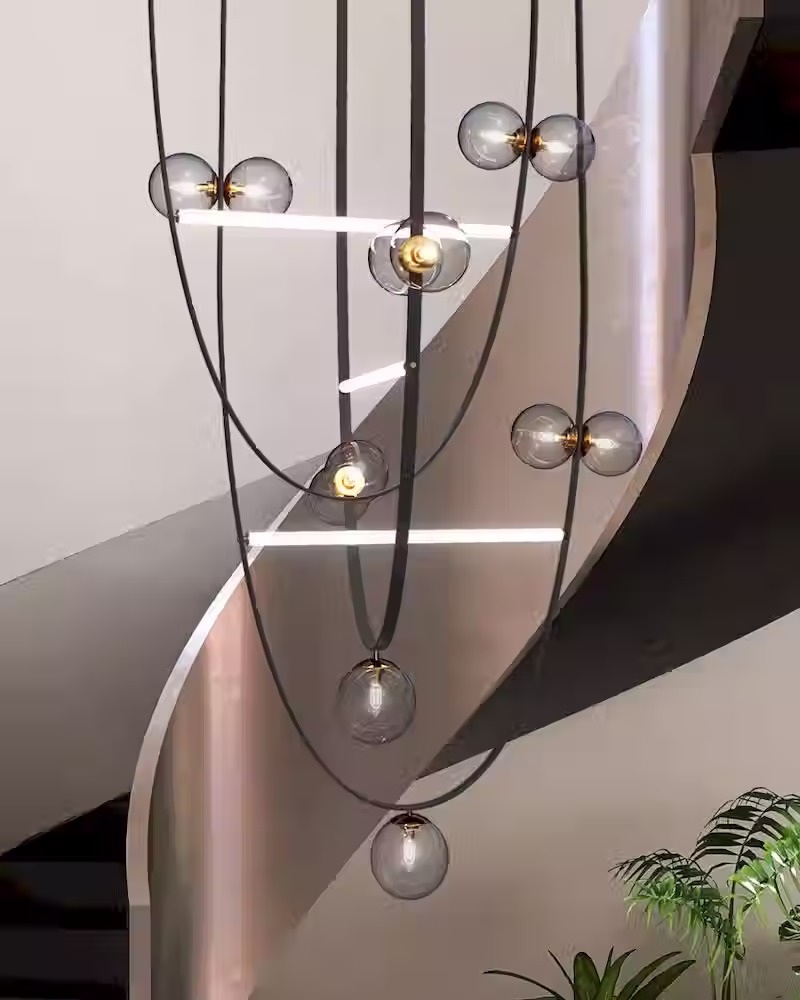 الصورة المصغرة: Modular Leather Cord & Smoke Globe Pendant – 500/700mm Bar, G9+LED_6