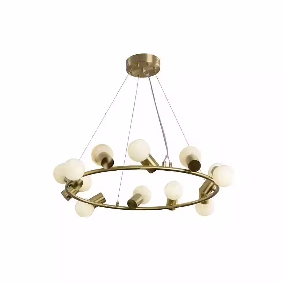 Alabaster Globe Chandelier – 12 Light Brass Ring Round Dining Halo
