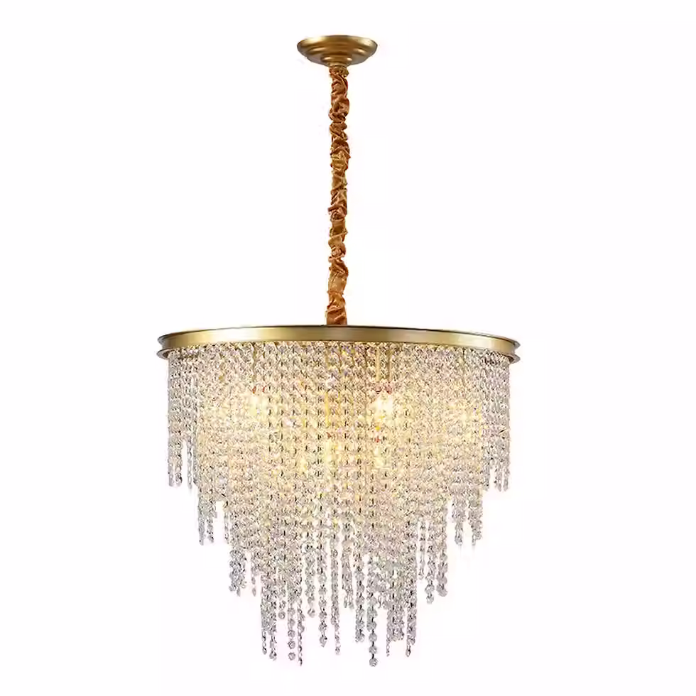Crystal-Rain Drum Chandelier - Gold, E14