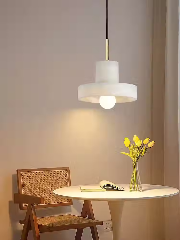 Thumbnail: Alabaster Brim Disc Pendant – Brass Stem E27 Dia 14-16.5cm Globe Bulb