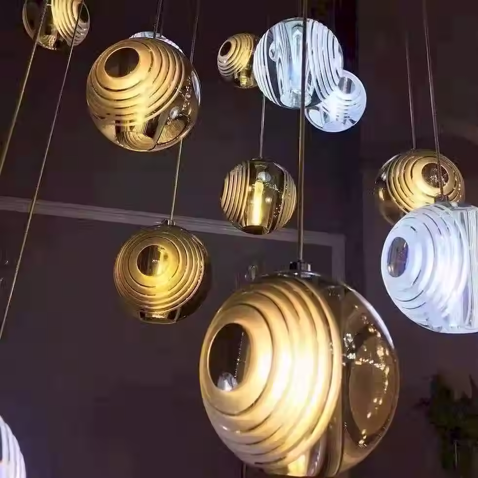 الصورة المصغرة: Glass Orb Pendant – Ø10/15/20cm Grey/Clear + 10/15-Light Cluster, E27_6