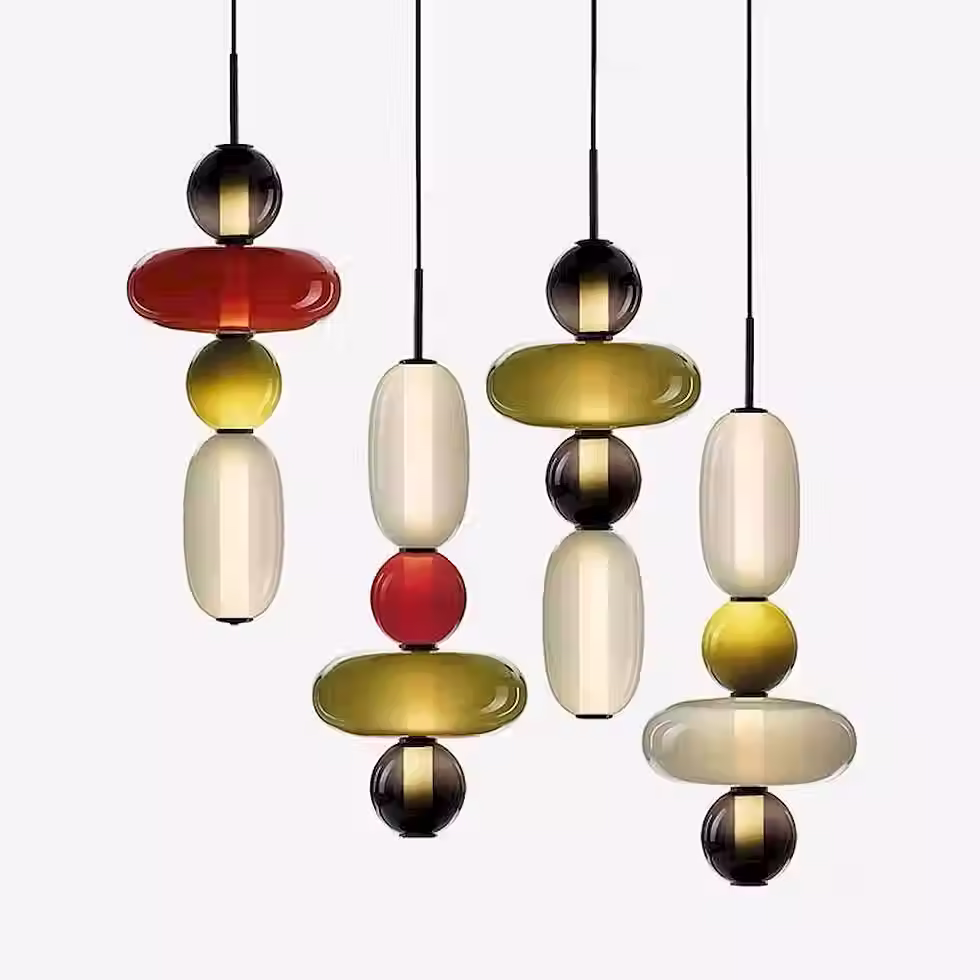 Thumbnail: Glass Pebbles Stacked Pendant Lamp - Smoke Grey + Color Glass_4
