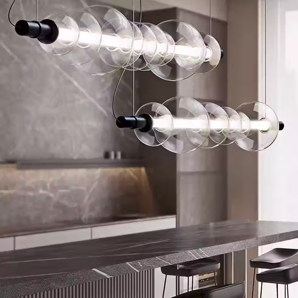 Thumbnail: Crystal Bubble Linear LED Pendant - 83/140cm Clear Glass, Cool White_6