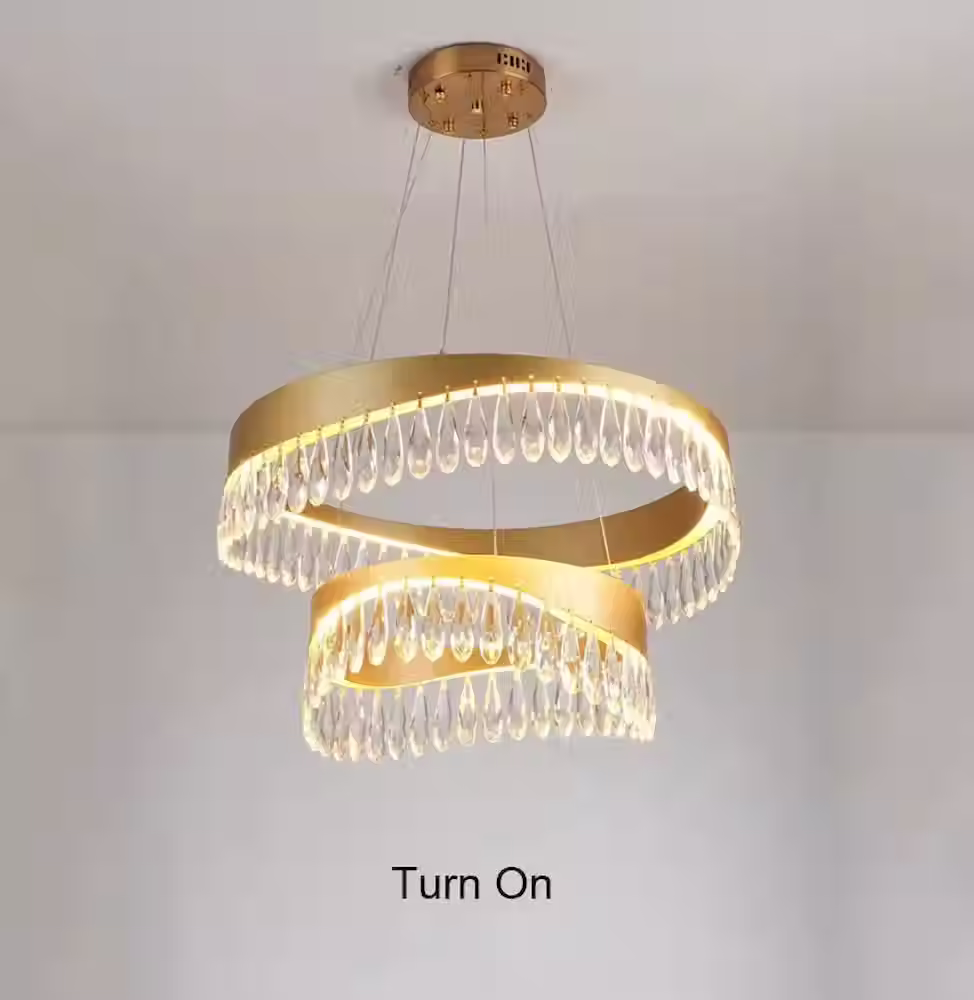 Thumbnail: Spiral Gold Ring Crystal Raindrop LED Chandelier - Round & 2-Ring