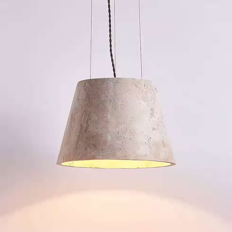 الصورة المصغرة: Yellow Travertine Bucket Pendant Light – Truncated Cone E27_2