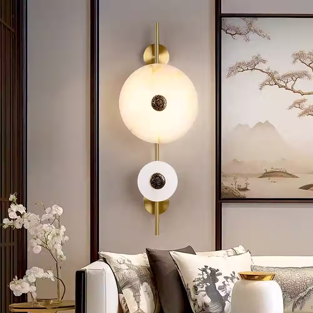 Cammeo Alabaster Medallion Wall Light – Integrated LED Brass Spine