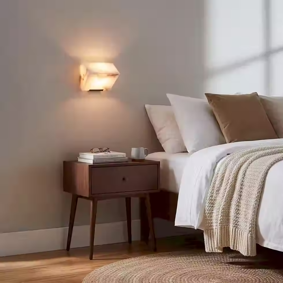 Thumbnail: Cubo Alabaster Stacked-Block Wall Sconce – E14 Brass-Joined Light