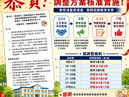 嘉義縣國小行政人力改革再邁一步!
