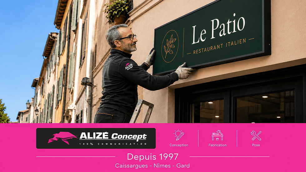 Alizé Concept, enseigne et signalétique sur mesure : conception, fabrication et pose à Nîmes depuis 1997