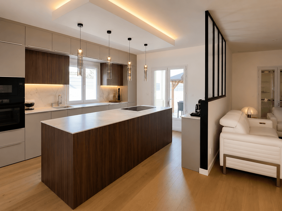 magnifique nouvelle cuisine moderne et design avec ilot central a la fois esthétique et fonctionnel