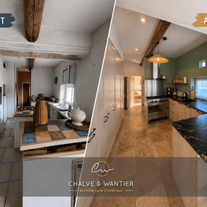 Avant après rénovation cuisine maison ancienne à Nîmes par Chalve & Wantier, architecte d'intérieur