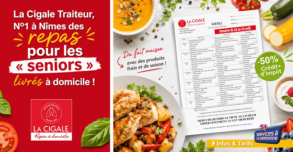 menus repas senior La Cigale traiteur a nimes semaine du 18 aout 2026