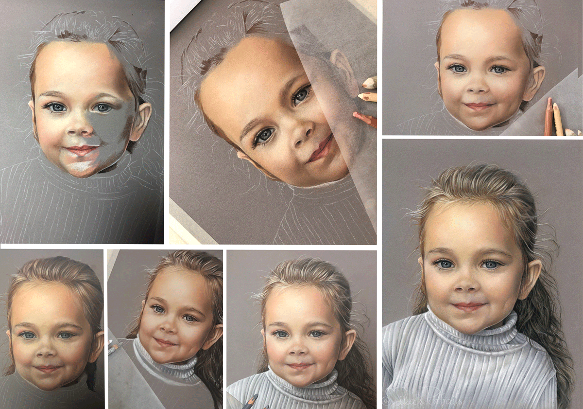 beautiful girl pastel painting process from start to finish