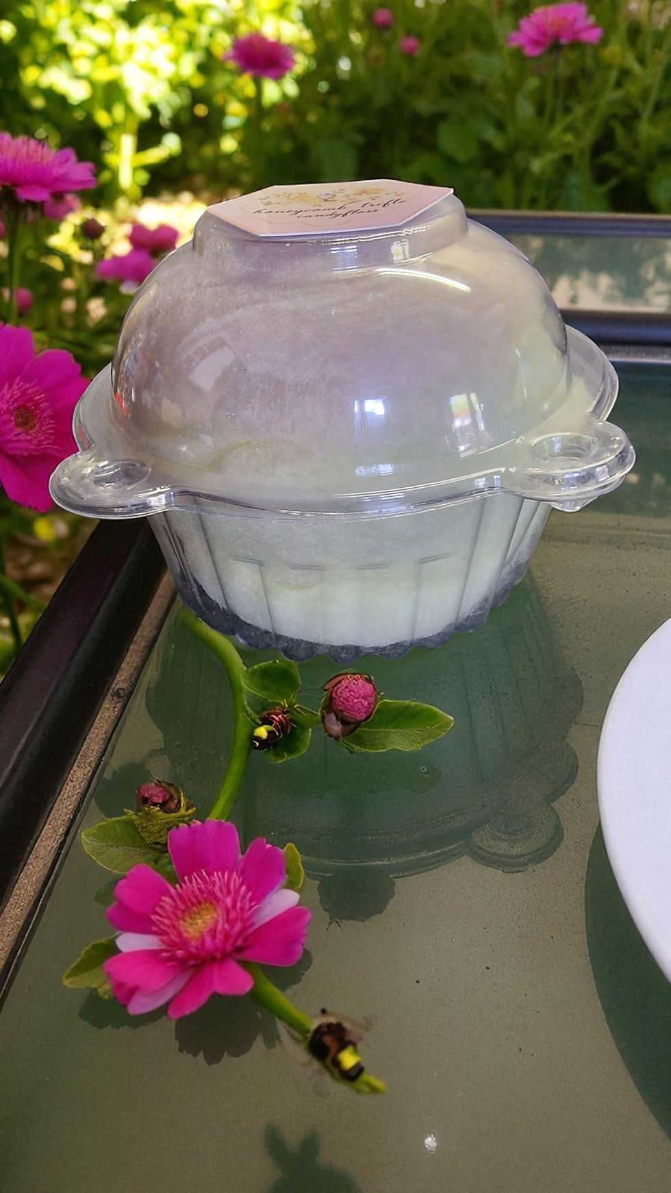 Thumbnail: Cup of honeycomb trifle layered candyfloss with custard base, golden honeycomb centre, almond cream topping, finished with co