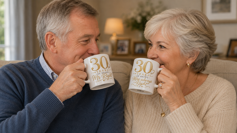 Thumbnail: 30th Anniversary Mug Set with Heart Handles, Premium Orca Coated Pearl Anniversary Gift for Husband and Wife,