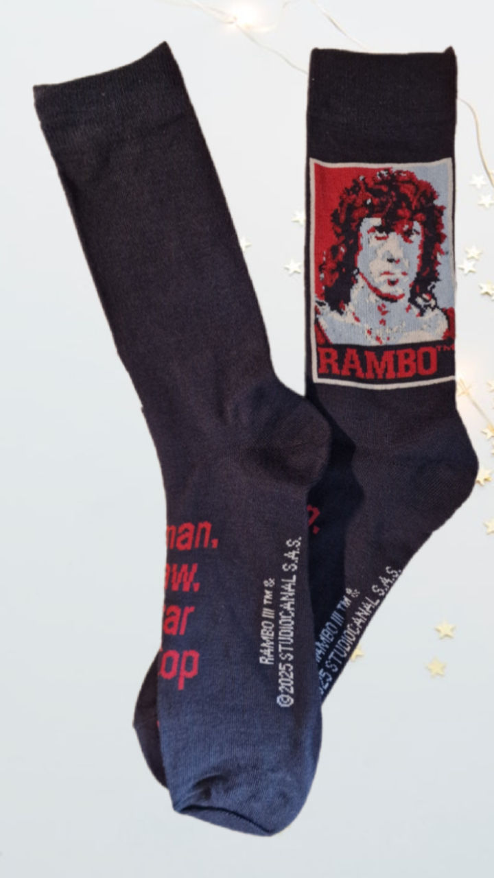 Thumbnail: Rambo inspired socks gift set in a retro VHS box with quote tag. A unique 80s action movie gift for him, perfect for birthday