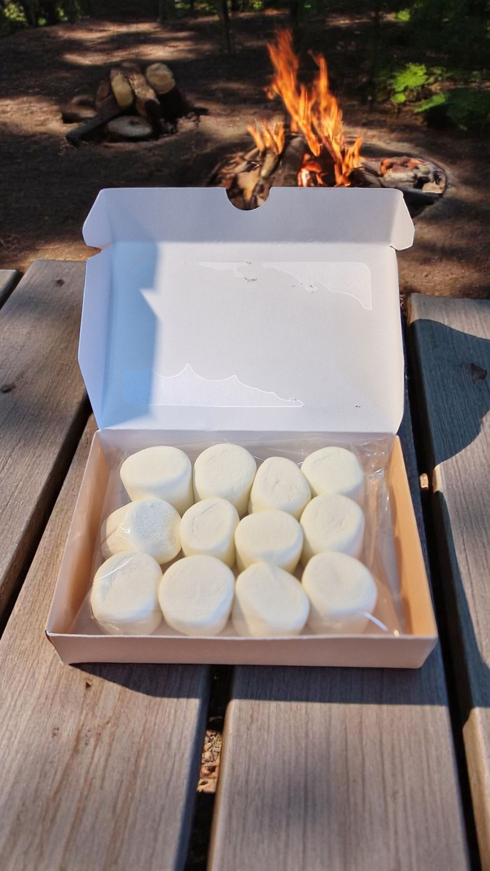 Thumbnail: A wooden gift crate filled with s’mores essentials including a portable campfire tin, marshmallows, Hershey’s chocolate bars,