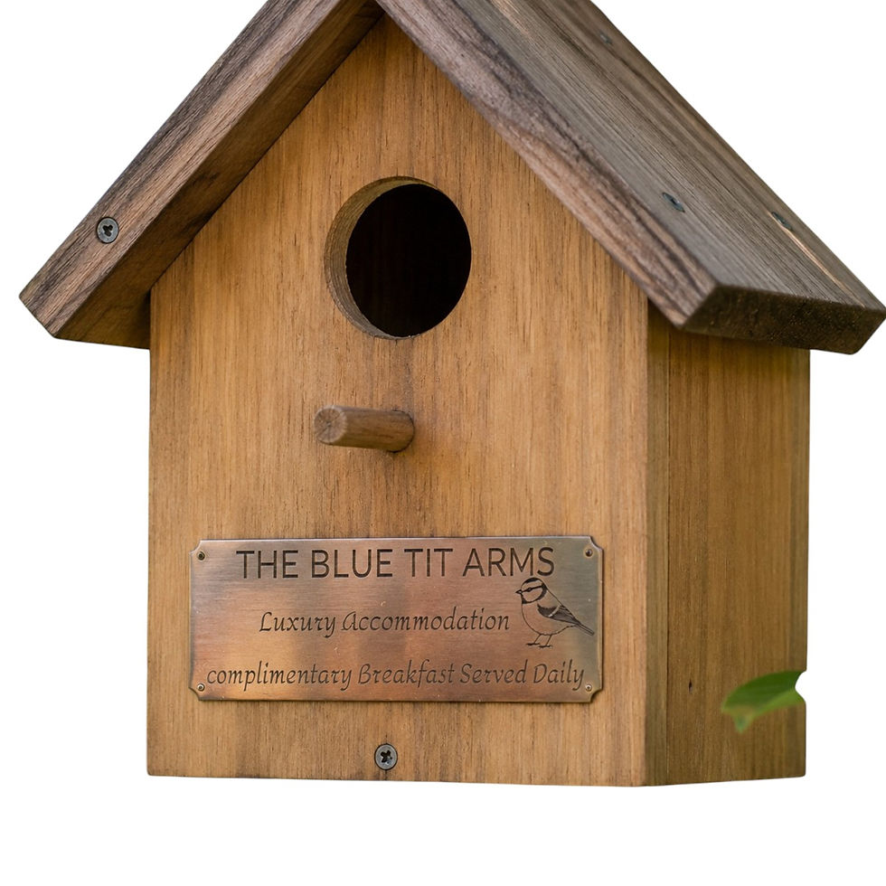 Thumbnail: Personalised Brass Birdhouse Plaque | Custom Engraved Nest Box Sign | Blue Tit Robin Sparrow Garden Gift