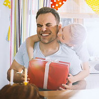 Son surprising his father with birthday