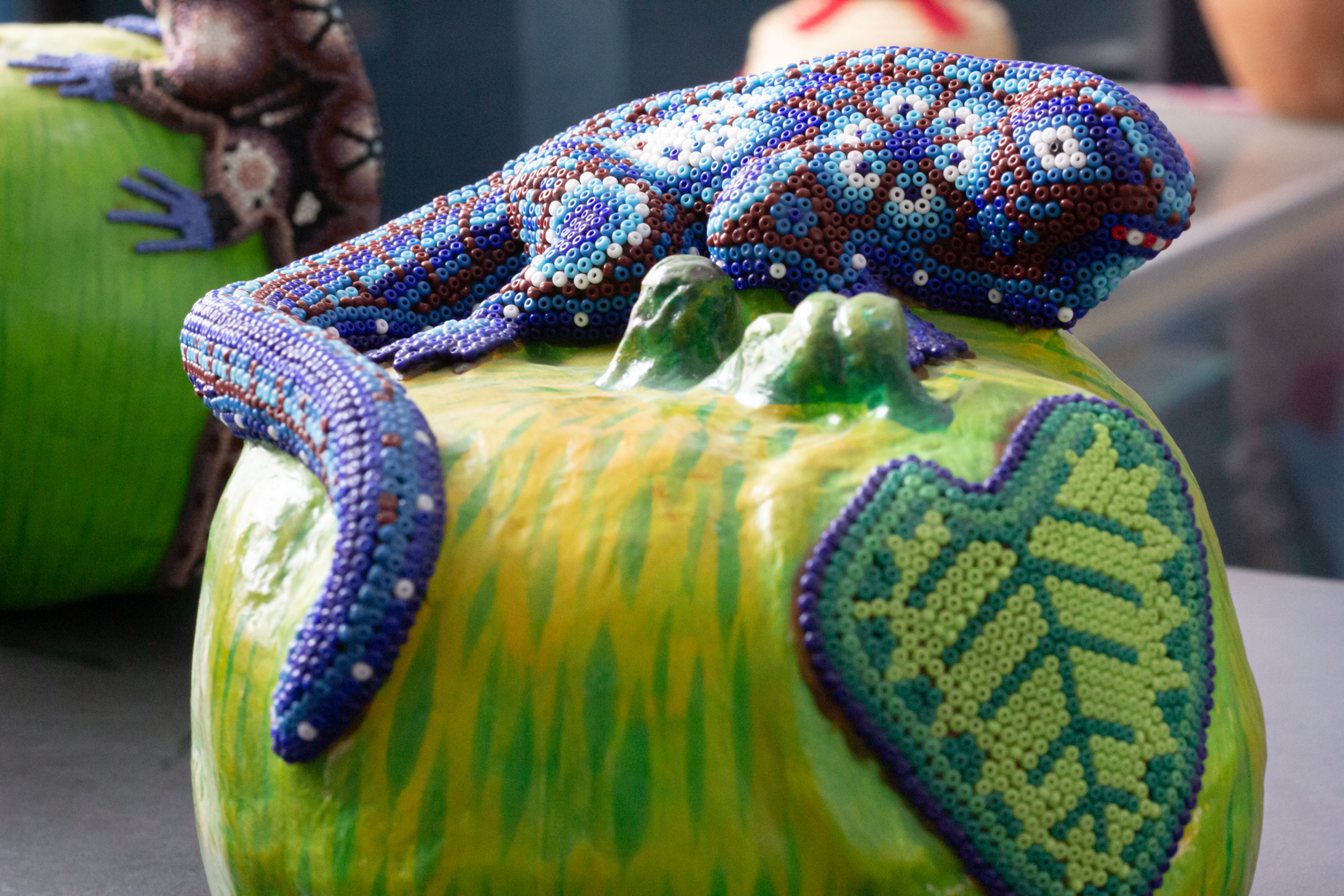 Bead art pumpkin sculpture in traditional Wixarika (huichol) Handmade Art