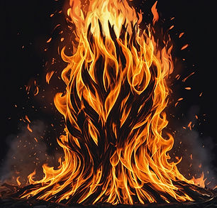 A raging bonfire, black background, real