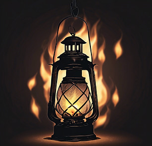 a lantern hanging in the dark with a fla