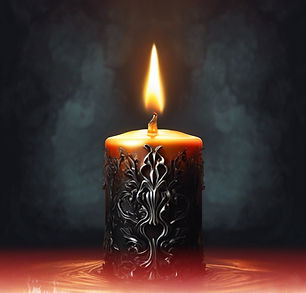a candle against a black background, rea