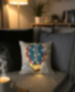 Air balloon embroidered cushion cover with lights. Cosy. Colourful. Perfect for indoor decor. 