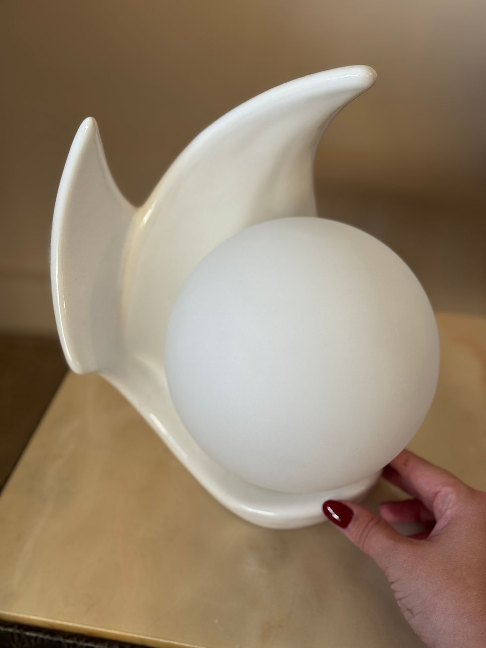 Thumbnail: 80s Deco Revival Ceramic & Glass Table Lamp