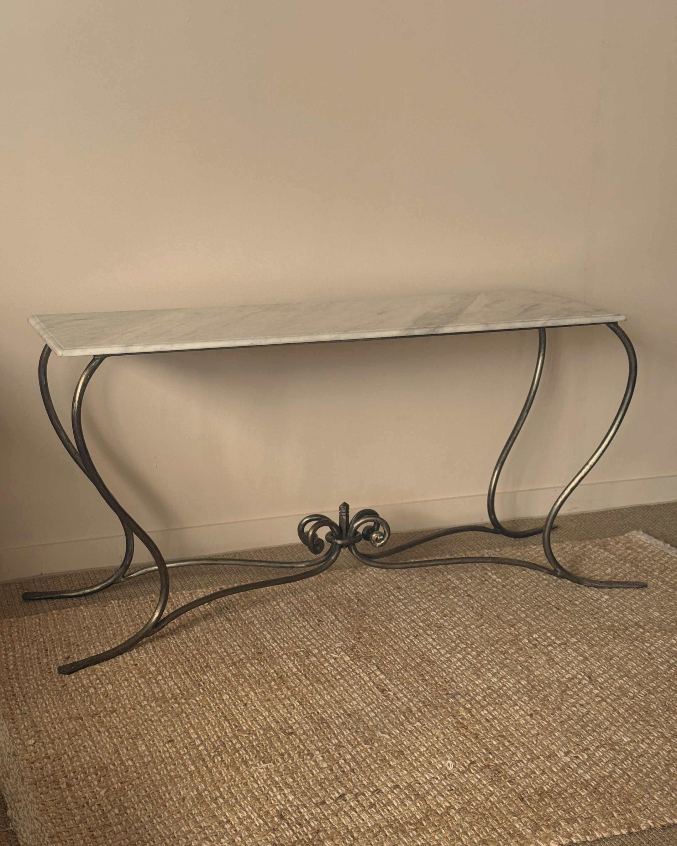 Vintage Iron And Carrara Marble Console Table