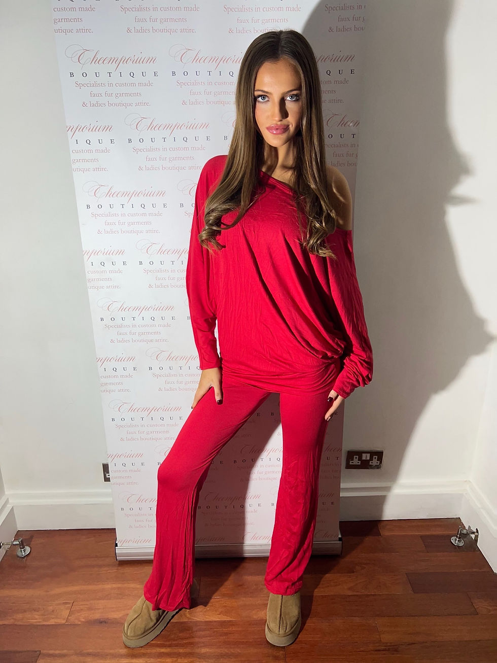 Thumbnail: Maddie cotton off the shoulder lounge set. 