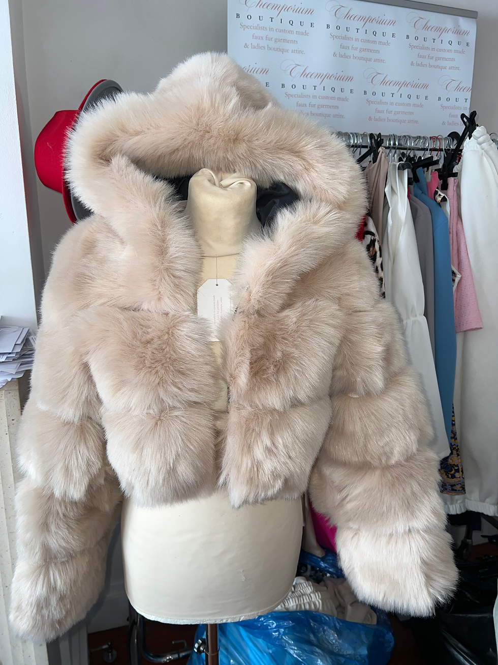 Miniature : Audrey Cropped Hooded Faux fur Jacket. 18/21 days custom preorder delivery. 