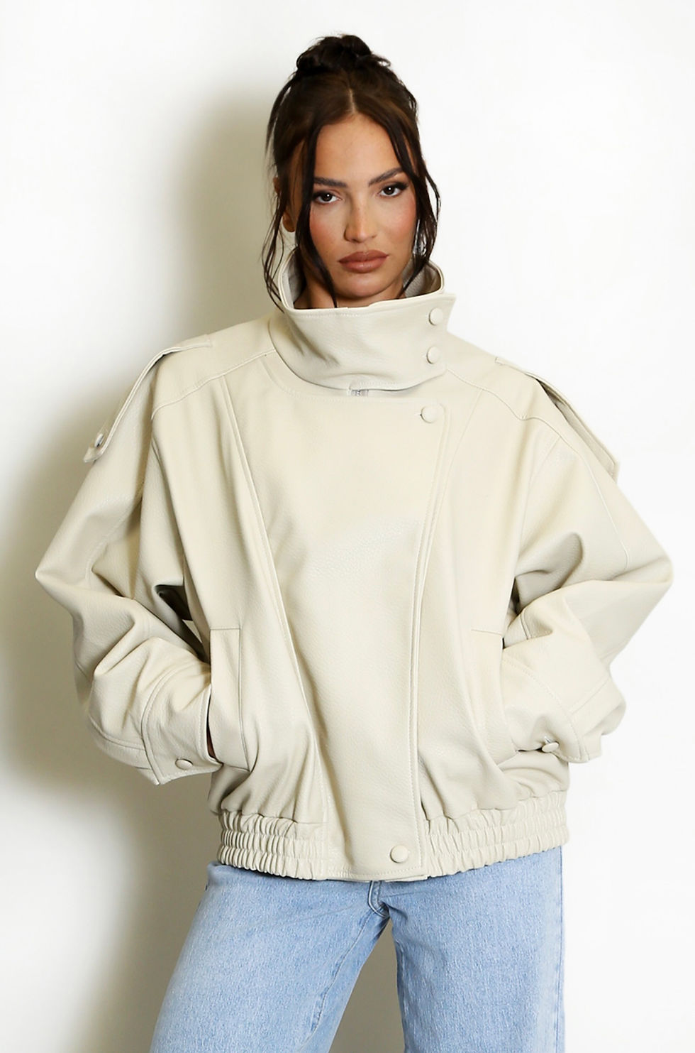 Miniature : Monique faux leather high neck jacket. 