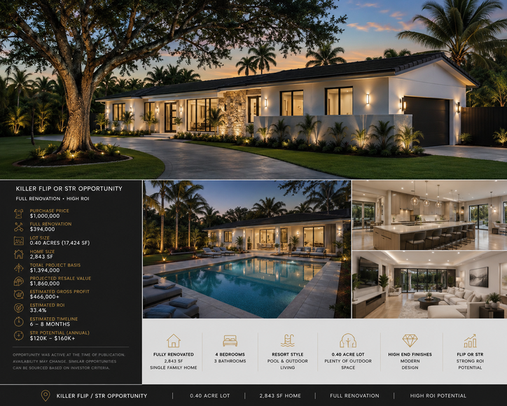 Luxury renovated home investment opportunity in Kendall Miami with pool, oversized lot, and strong resale or STR potential.