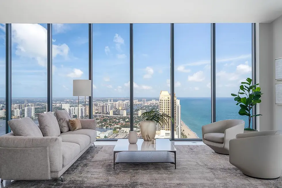 Close-up view of luxury Miami apartment balcony with ocean view