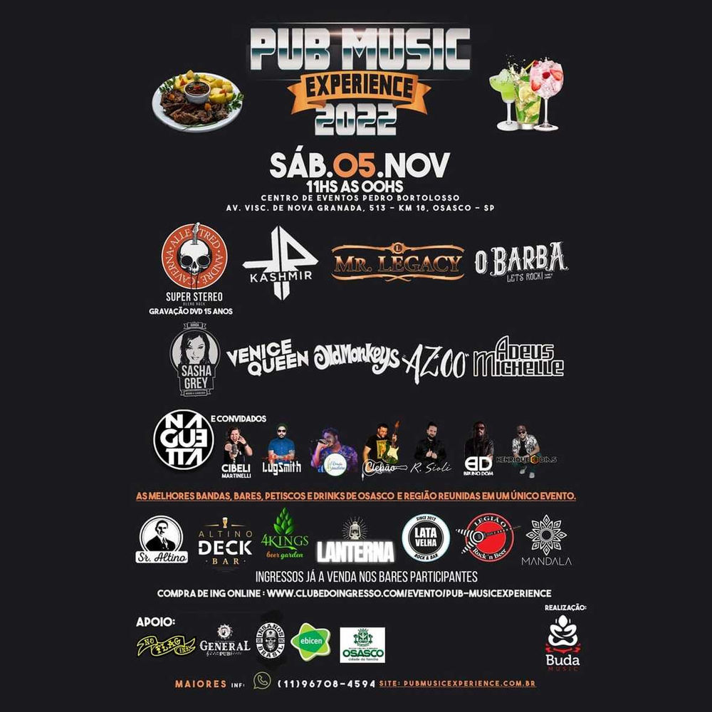 Pub Music Experience é neste sábado com música, petiscos e drinks em num único lugar de Osasco