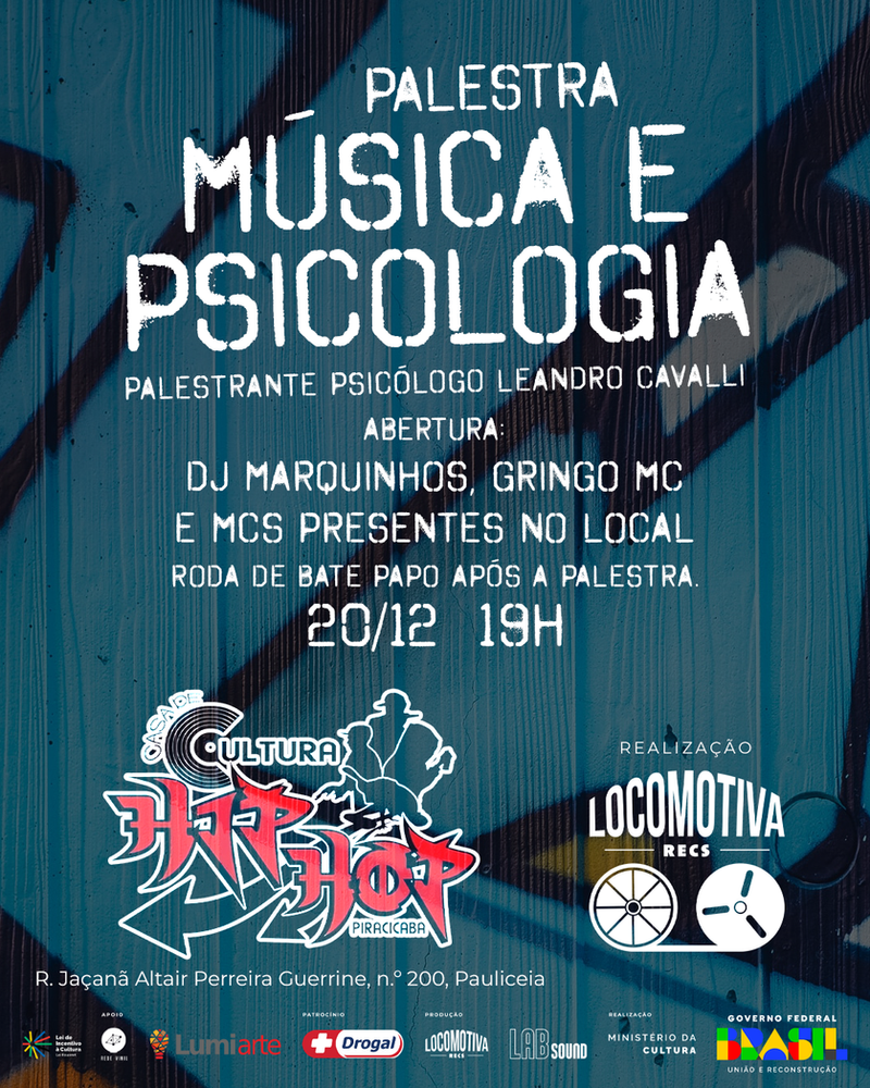 Música e psicologia é tema de palestra na Casa do Hip Hop, em Piracicaba (SP)
