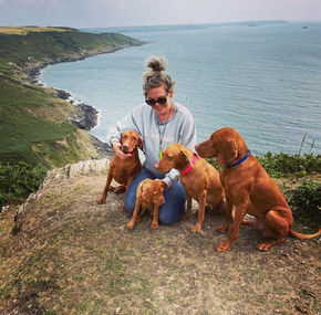 Emily on holiday with her Listerlo dogs