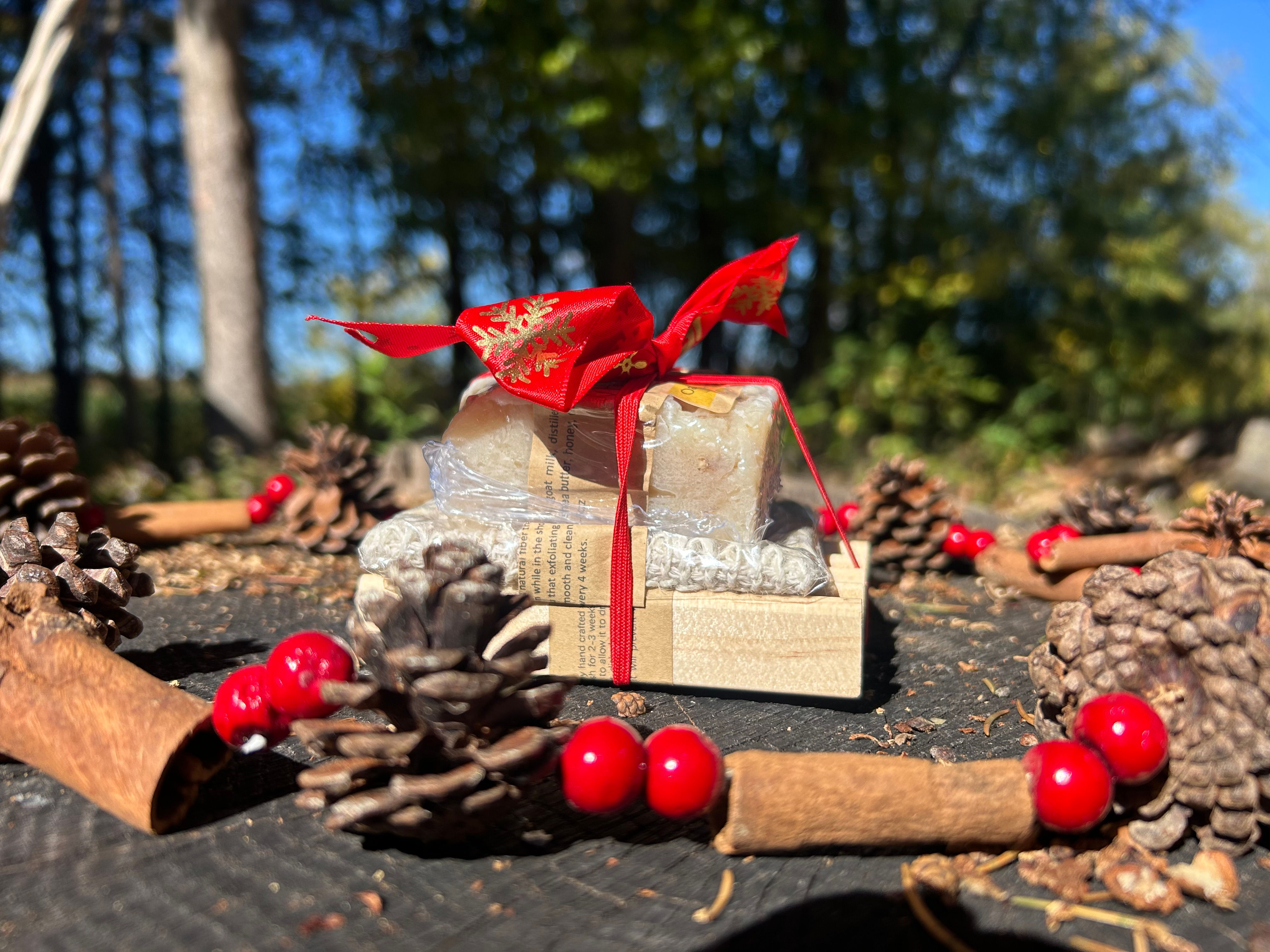 Goat Milk Soap, Soap Dish, and Soap Saver Christmas Gift Set