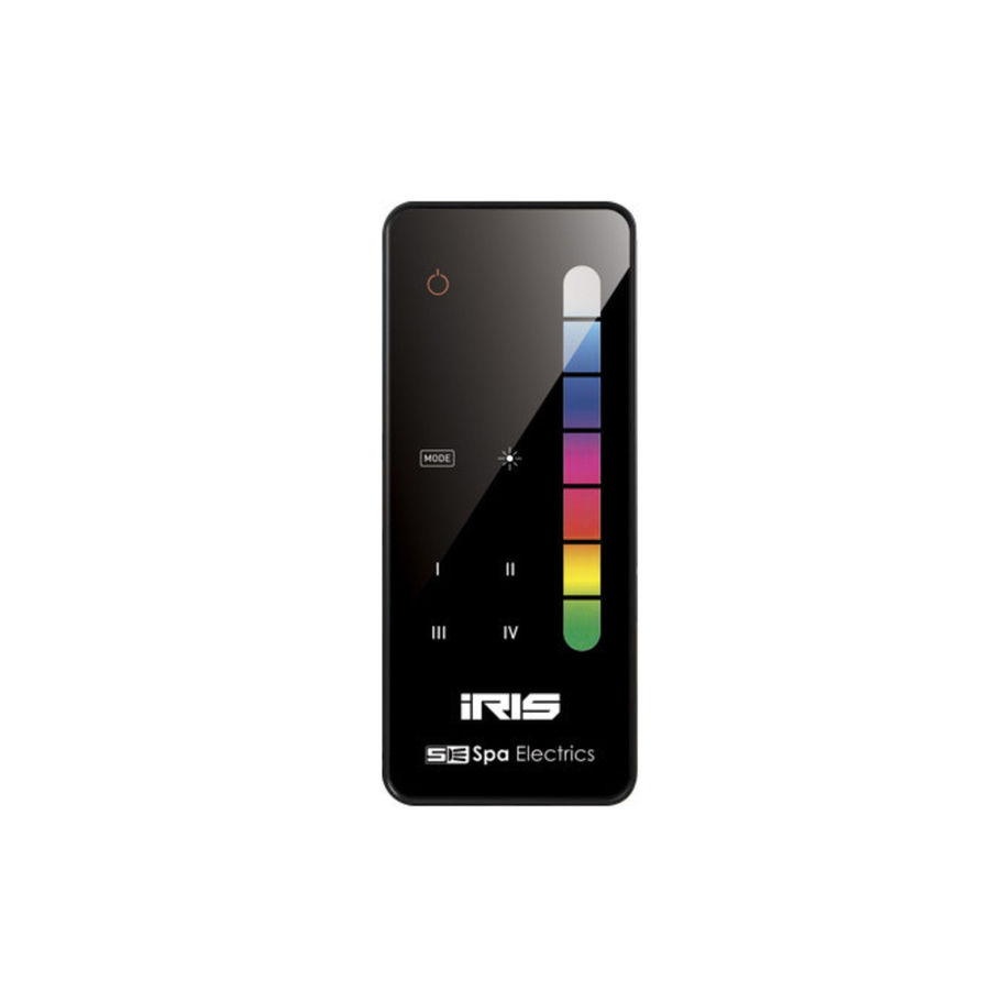 Spa Electrics IRIS lighting controller remote with touchscreen and premium finish.