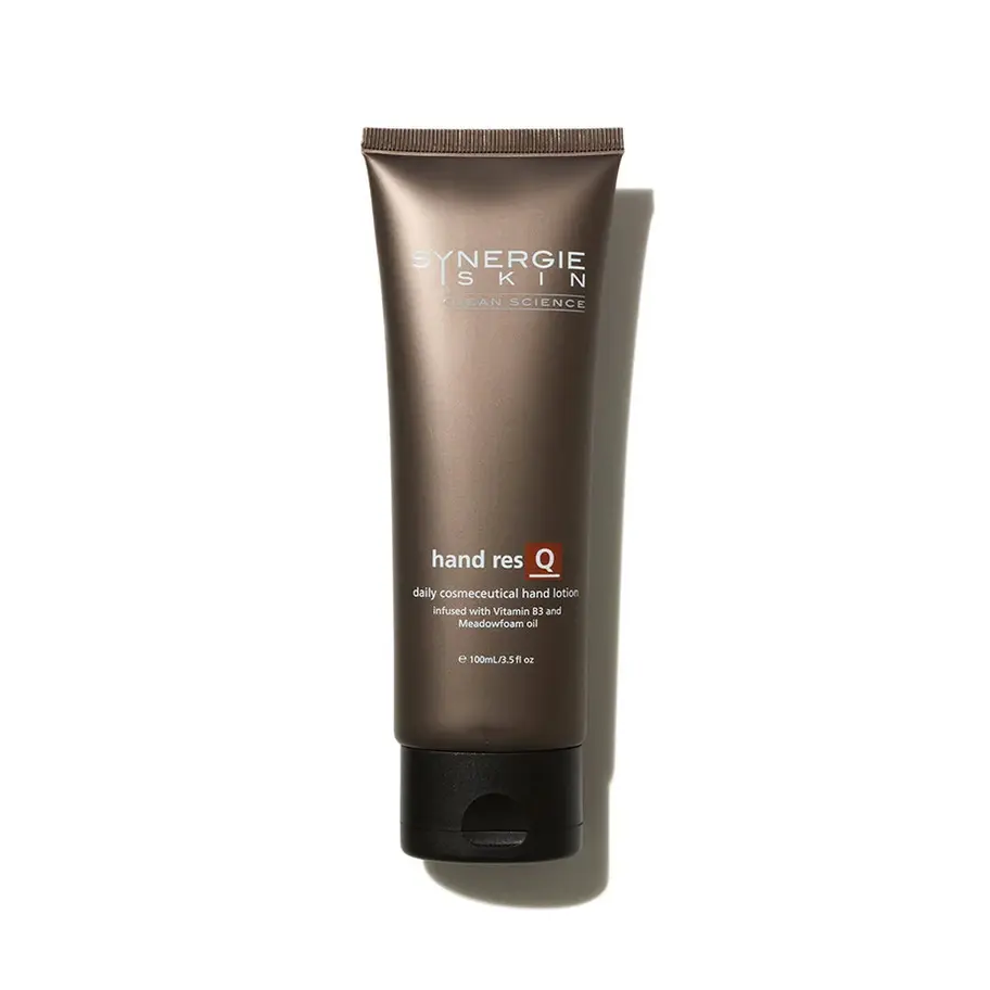 Synergie Skin Hand ResQ hand cream in black tube, sold at Clinic4O2 NZ