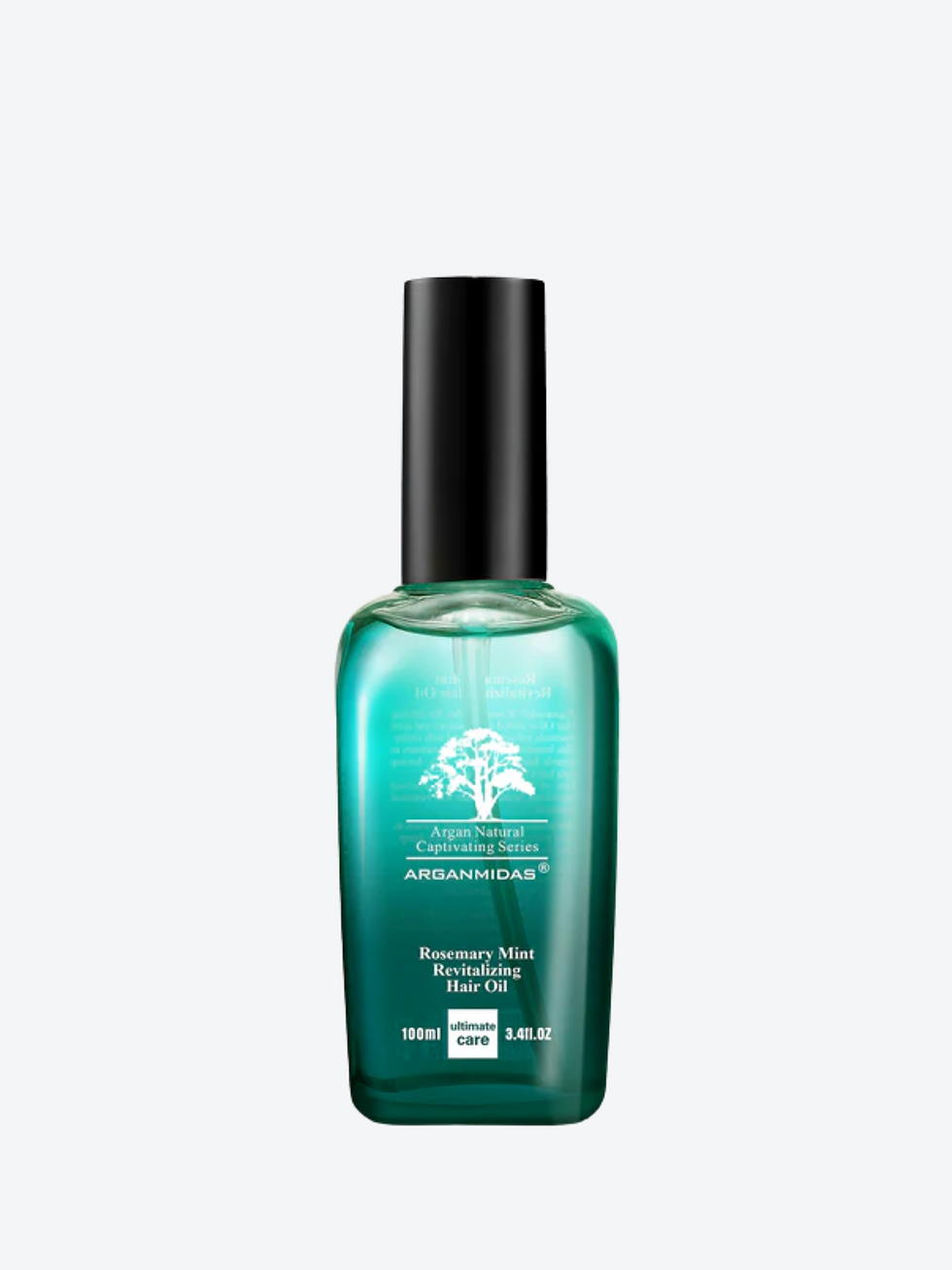 Full-size bottle of Arganmidas Rosemary Mint Revitalizing Hair Oil on a white background