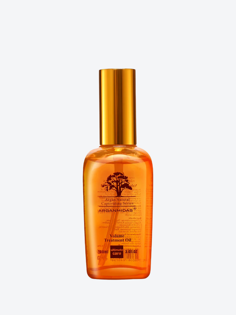 Full-size bottle of Arganmidas Volume Treatment Oil 100ml on a white background