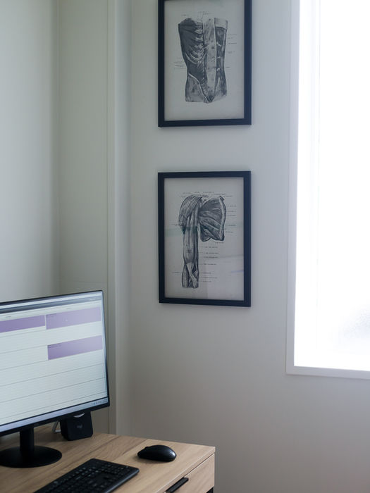 Anatomical reference artwork in clinic room